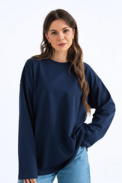 GUARAZ Γυναικείο μπλουζάκι με μακρυμάνικο λαιμόκοψη, 100% βαμβάκι, με άνετη εφαρμογή, μπλε ναυτικό χρώμα