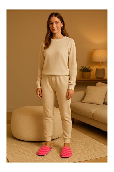 Motif Trend Kadın Tavşan Tüylü Termo Taban Çizgili Ev Terliği