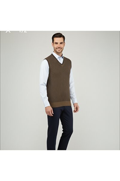 güncüoğlu V-Neck Steel Knit Men's Sweater