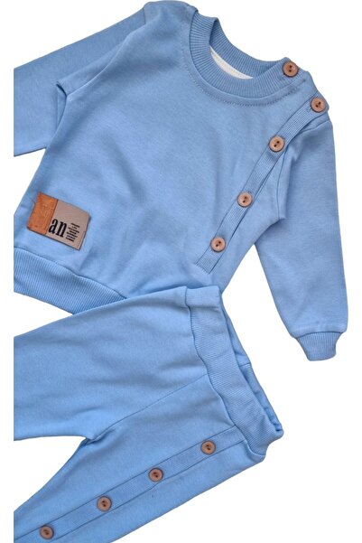 Miniworld Set baieti 2 piese, albastru, bumbac, nasturi decorativi