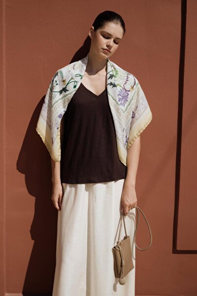 Jolamier وشاح مودال منقوش استمتع باللون الأصفر