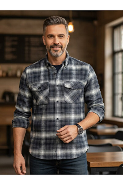 BERNEO قميص منقوش كلاسيكي بجيب مزدوج للأب للرجال