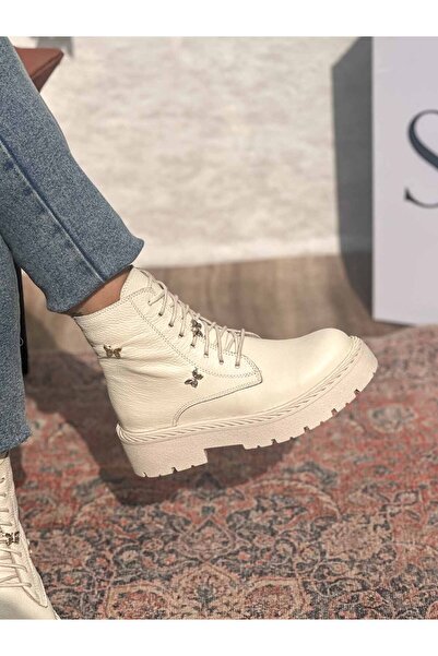 SİBA SHOES Winterfly Hakiki Deri Bej Kadın Bot