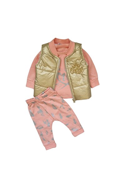 Miniworld Girls' cotton set with Queen padded vest, 3 pieces, age 9-12 months, 80 cm, Pink