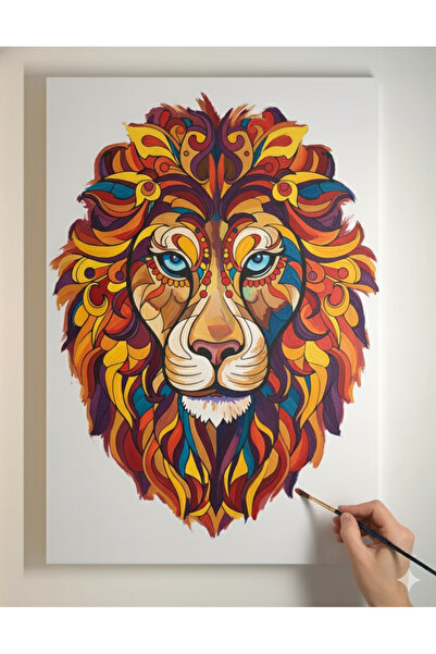 dudugift ASLAN TUVAL 25x35 Resimli Tuval Boyama Seti- 6 renk akrilik boya ve ...