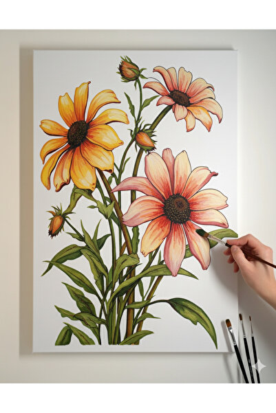 dudugift 25x35 Resimli Tuval Boyama Seti- 6 renk akrilik boya ve 2 fırça adet fırça model-18