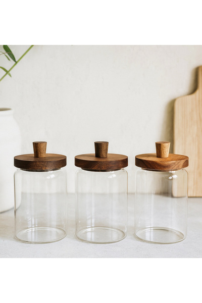 Bohemian Akasya Kapaklı Cam Kavanoz Seti VAKUM KAPAKLI (3'lü 700 Ml)