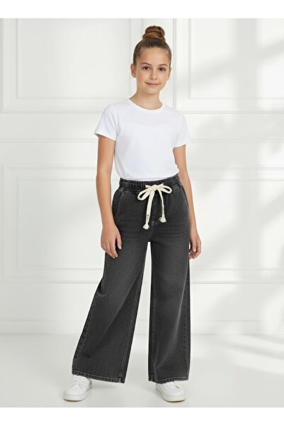 KUMRUNUN DÜNYASI Kız Çocuk Denim Geniş Bol Paça Kot Jean Pantolon
