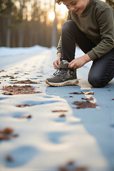AYDESİA Dayanıklı, Ortopedik, Kürklü, Cırt Bantlı, Vizon-Bej Erkek Çocuk Bot Ayakkabı