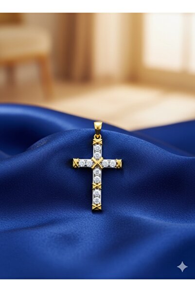 Metay Silver 925 AYAR GÜMÜŞ VE ALTIN KAPLAMALI HAÇ KOLYE