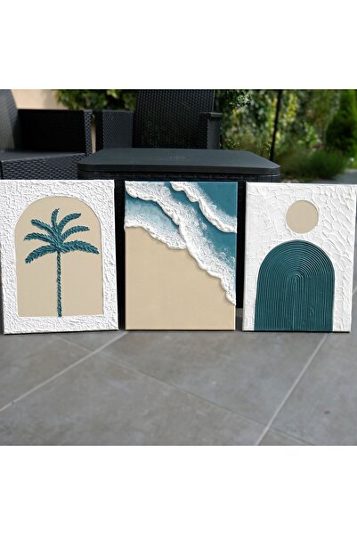 Atölye Sade 3’ lü Dekoratif Alçı Tablo Pinterest Tasarım ( deniz & kum & güneş)