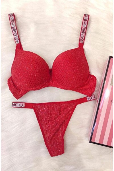 DEFORA Red Supported Stone Bra Set