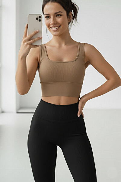 SHİBA Kadın Pamuklu Askılı Crop Pedli Spor Sütyeni Yarım Atlet Shb288625