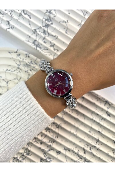 Mazzy Yuvarlak Taşlı Kordon İçi Beyaz Kadın Kol Saati