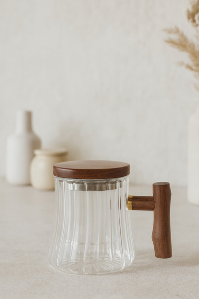 MİEN AKASYA KULPLU ÇİZGİLİ MODEL CAM DEMLİK BOROSİLİKAT (400 ML)