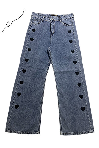 MİST Sevimli Kalpli Yüksek Bel Rahat Kesim Denim Pantolon