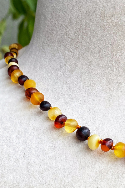 İpek Kehribar Baltic Drop Amber Necklace - Matte 4 Colors Unpolished Round - Certified Unisex Adult (Silk-528)