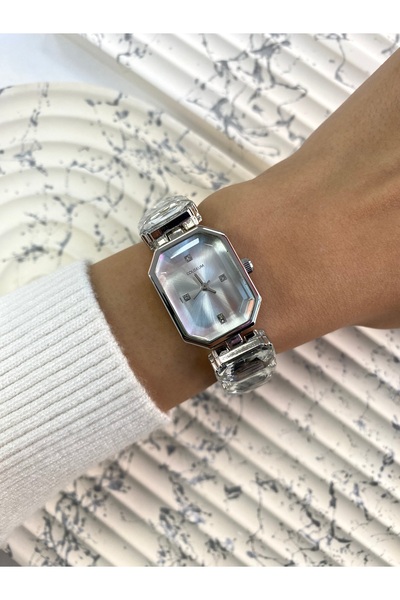 Exclusive Design Women's Silver Watch with Crystal Gemstone