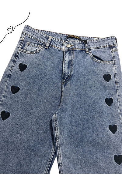 MİST Sevimli Kalpli Yüksek Bel Rahat Kesim Denim Pantolon