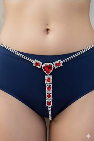 CAŞ DEKORASYON Ασημί Χρώμα Κόκκινη Πέτρα Λεπτομερές στρινγκ