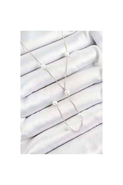 PAZAR DÜNYASI Y Model Silver Color Women's Necklace with Rice Pearl Figure - ...