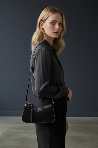 Cochines Women's Suede Baguette Black Stylish Hand and Shoulder Bag