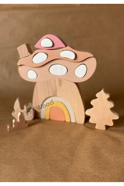 tiny wood Ahşap oyuncak Mantar Ev Puzzle Eğitsel Oyuncak