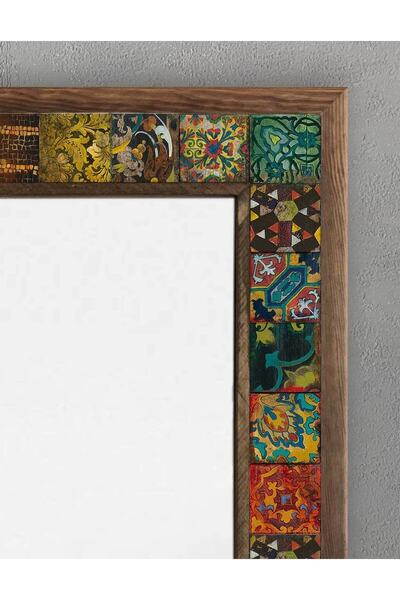 Oscar Stone Decor Ahşap Çerçeveli Mozaik (mermer) Ayna 53x73 Cm Seramik Desenli-morocco-sicilya Tema