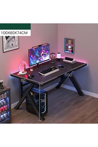 huitich Black Sesame Desk with Thickened Desktop and K-Shaped Steel Frame100CM