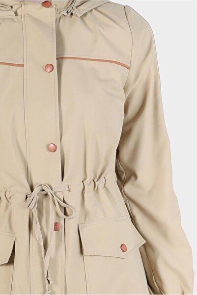 Alvina Beli Büzgülü Kapüşonlu Trençkot 10603