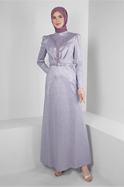 Alvina SILVERY STONE DETAILED EVENING DRESS 50317