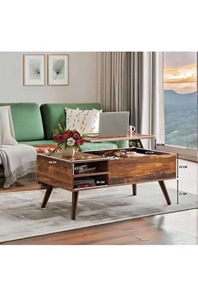 AGD طاولة طعام متعددة الوظائف، طاولة قهوة خشبية أنيقة، رف قابل للرفع والإزالة لغرفة المعيشة