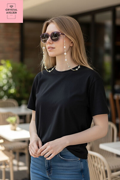 Crystal Atelier Kadın İncili Yıldızlı Kum Boncuklu Gözlük Zinciri – El Yapımı...