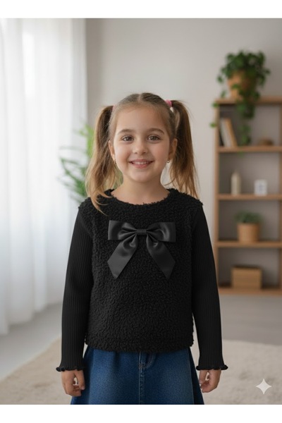 Şimo Butik Зимна пухкава/плюшена блуза с ребристи ръкави в стил пуловер за мо...