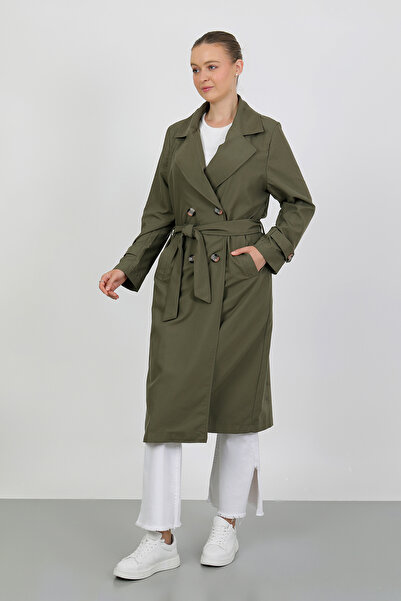 TANISA Sora Önü Düğmeli Kruvaze Yaka Trenckot TNS-4391