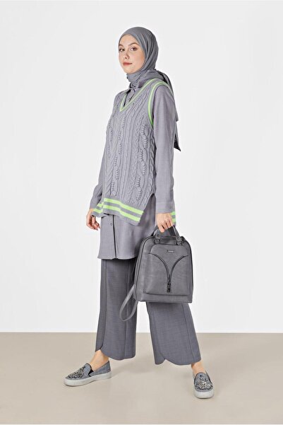 TRENDTESETTÜR Women's Gray Knitted Patterned Sweater 1727