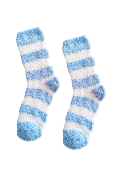 ZEYZEY MONKEY Set of 2 Blue Cloud Patterned Plush Winter Soft Women's Sleep Socks (36/41 Is Suitable)