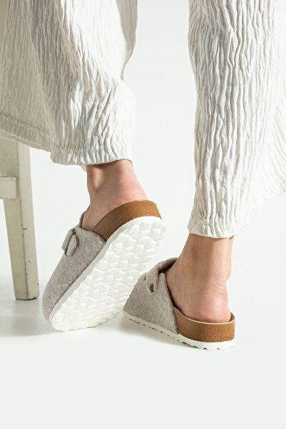 Moda Devrin Unisex Χρώμα πέτρας Χειμερινό μοντέλο με κλειστό μπροστινό μέρος με σόλα από φελλό Comfort Model Sabo Daily άνετες παντόφλες για το σπίτι