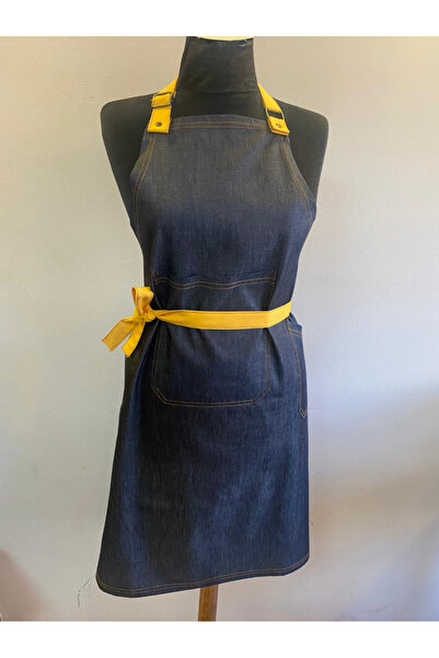 MARTEN Cafe Garson Denim Apron with Adjustable Straps and Yellow Trim