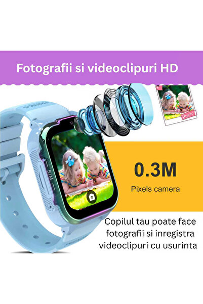 TehnoTek Smartwatch Copii 4G TehnoTek, GPS, Apeluri Video HD, Camera, IP67, Buton SOS, Monitorizare Spion, Al