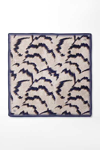 Levidor Синій шарф із згинами та спортивним візерунком, виготовлений із шовкового твілу