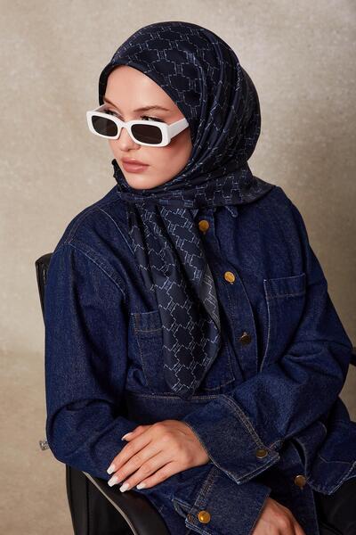 Levidor Navy Blue Honeycomb Pattern Twill Silk Scarf