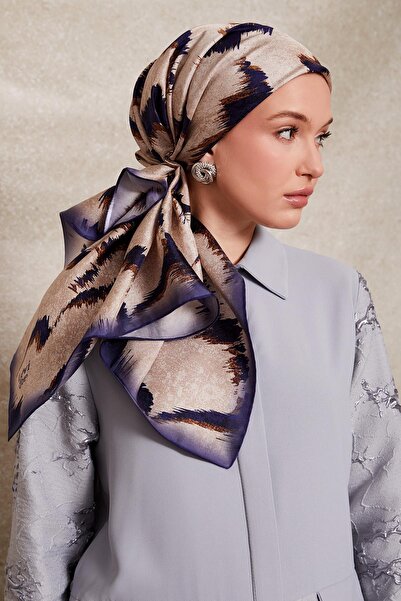 Levidor Синій шарф із згинами та спортивним візерунком, виготовлений із шовкового твілу