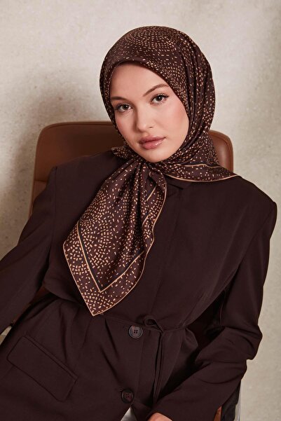 Levidor Coffee Dotted Circles Print. Twill Silk Scarf