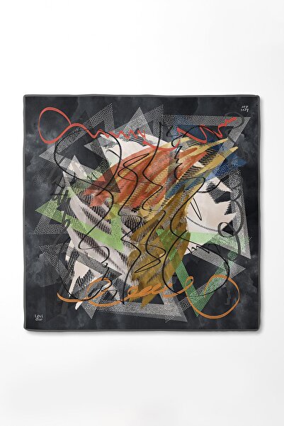 Levidor Μαύρο μεταξωτό μαντήλι με πολύπλοκο σχέδιο