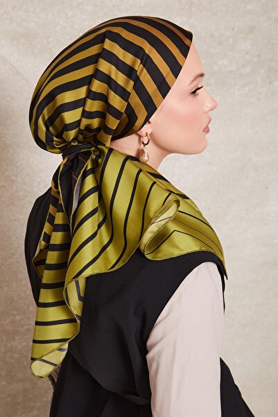 Levidor Pistachio Green Stripe Patterned Twill Silk Scarf