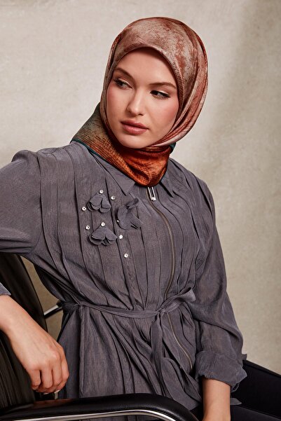 Levidor Petrol Green Patterned Twill Silk Scarf