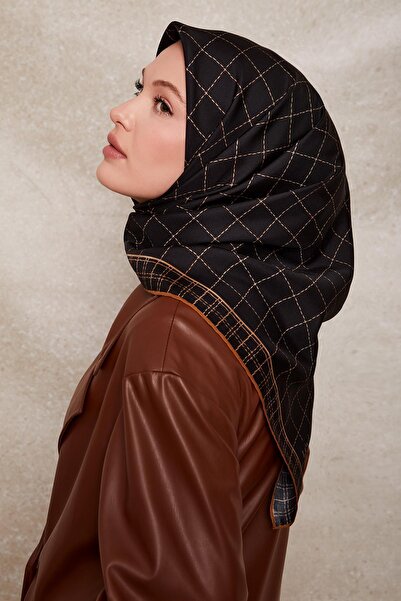 Levidor Black-Brown Checkered Twill Silk Scarf