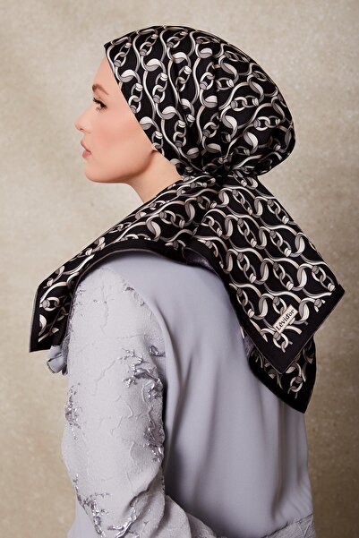 Levidor Black-Grey Chain Patterned Twill Silk Scarf