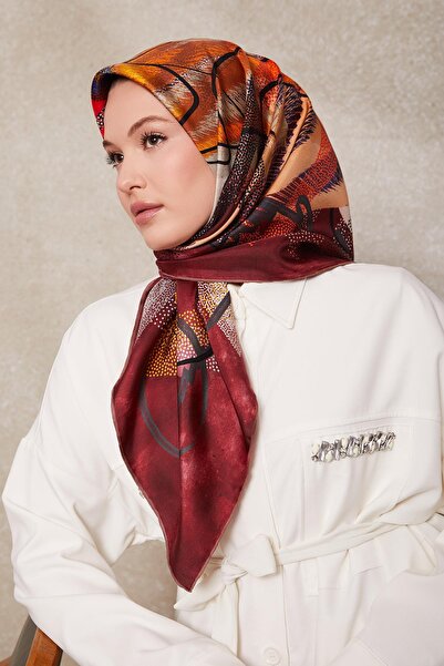 Levidor Eșarfă din mătase twill cu model complex bordeaux